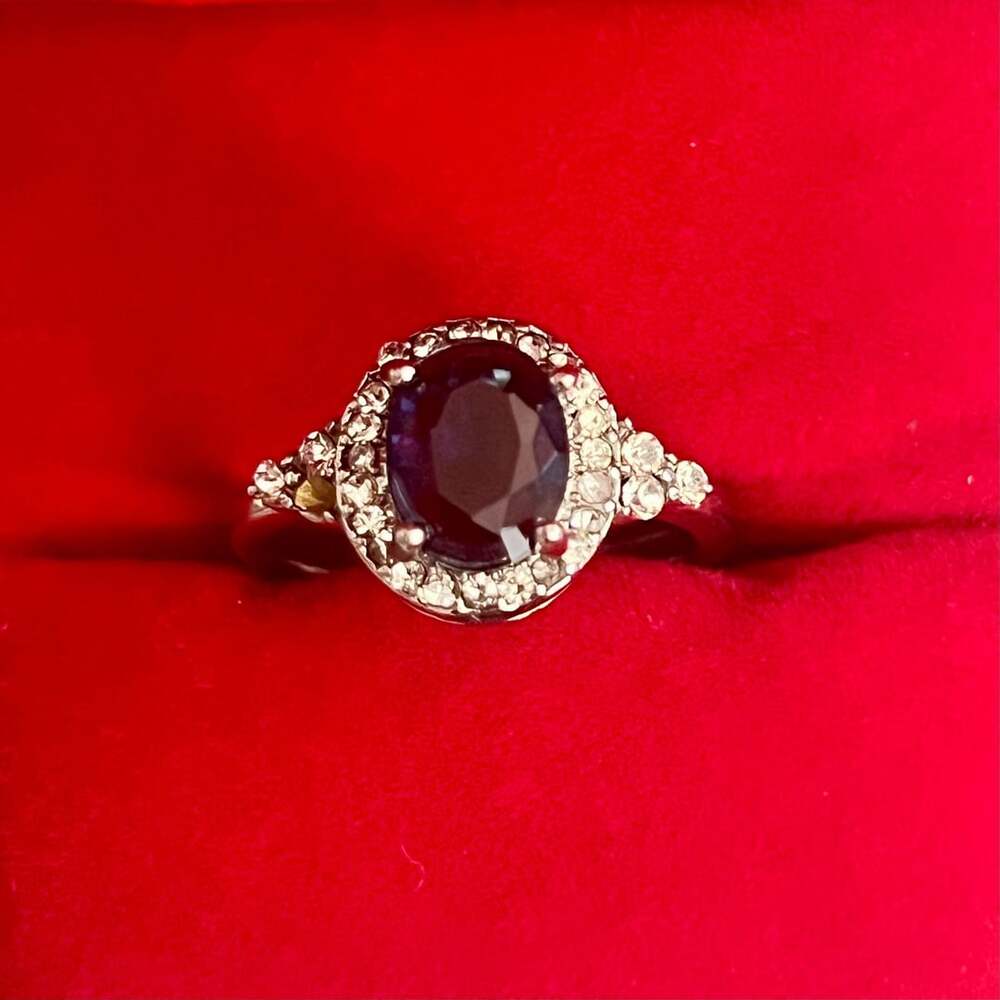 Oval Blue Sapphire Halo Cocktail Ring Titanium Steel Silver Size 7